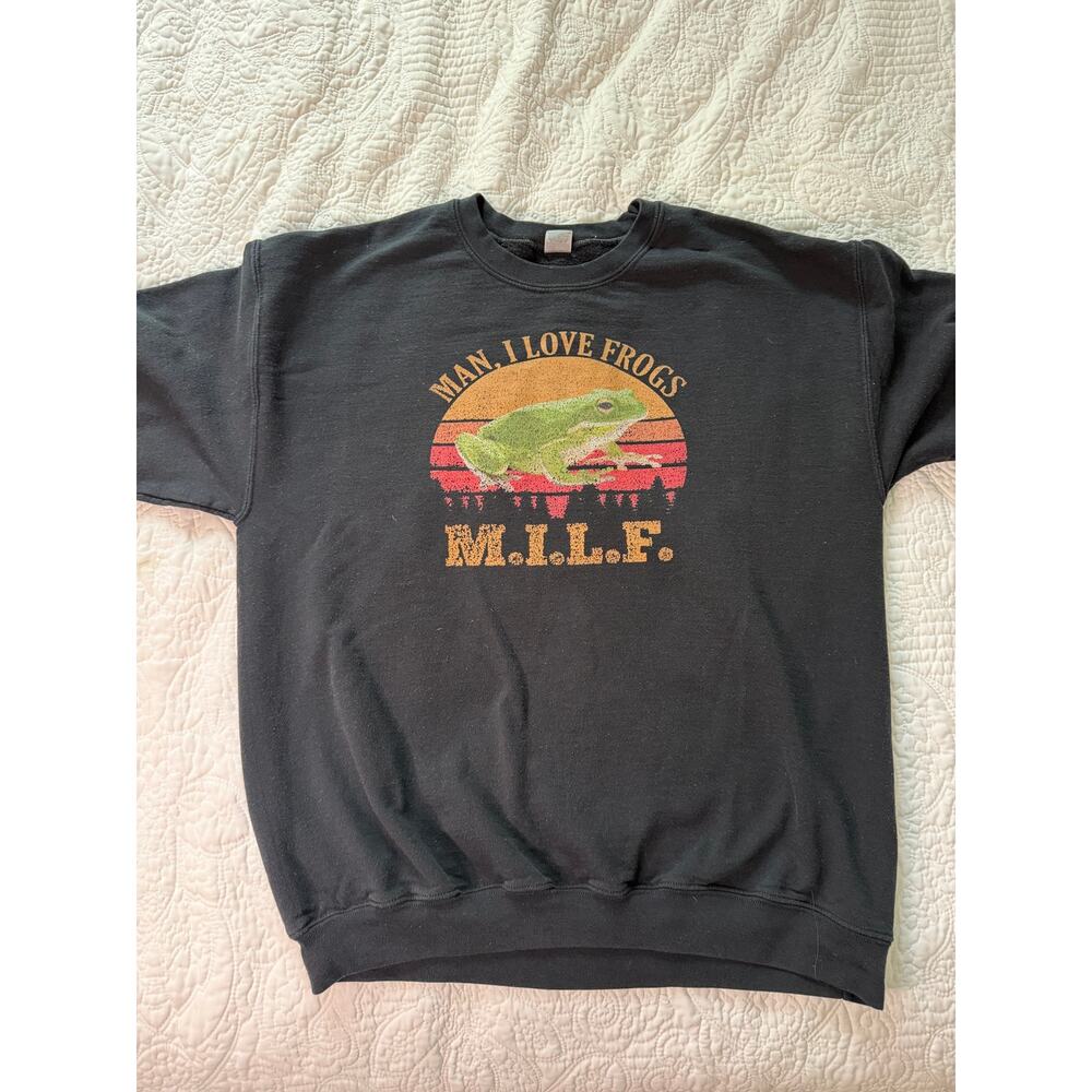 M.I.L.F. (Man, I Love Frogs) Large Dark Grey Sweatshirt